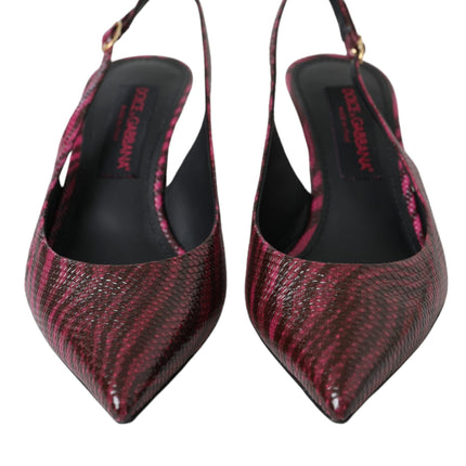 Maroon Zebra Leather Heels Slingbacks Shoes