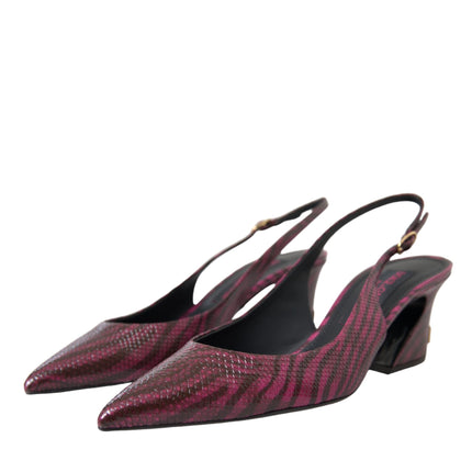 Maroon Zebra Leather Heels Slingbacks Shoes