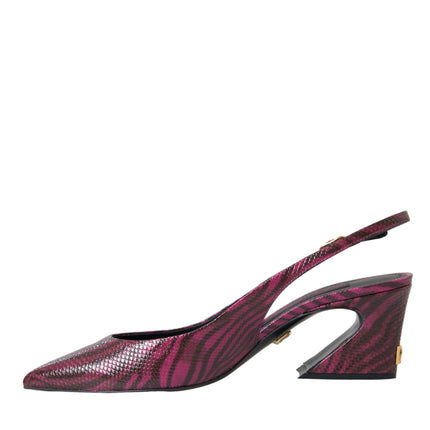 Maroon Zebra Leather Heels Slingbacks Shoes