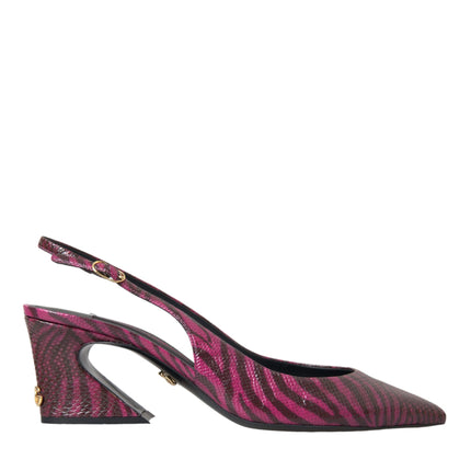 Maroon Zebra Leather Heels Slingbacks Shoes