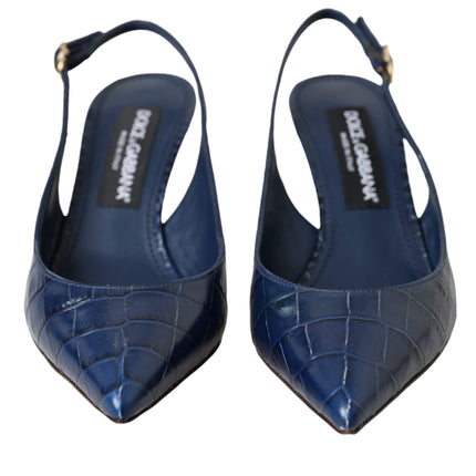 Dark Blue Croc Leather Slingbacks Shoes