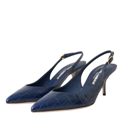 Dark Blue Croc Leather Slingbacks Shoes