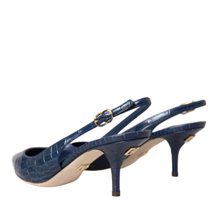 Dark Blue Croc Leather Slingbacks Shoes