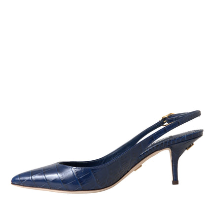 Dark Blue Croc Leather Slingbacks Shoes