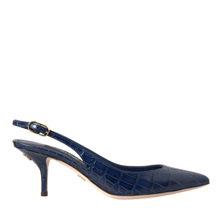 Dark Blue Croc Leather Slingbacks Shoes