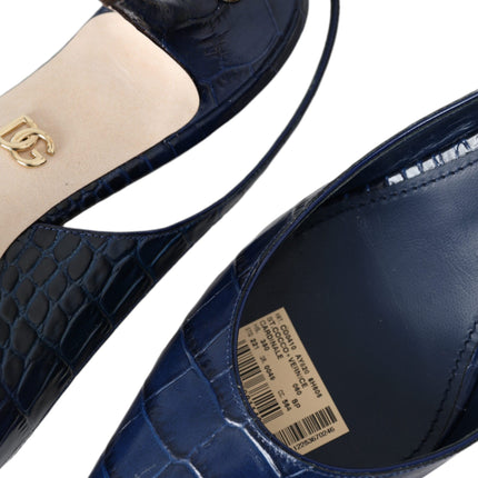 Dark Blue Croc Leather Slingbacks Shoes