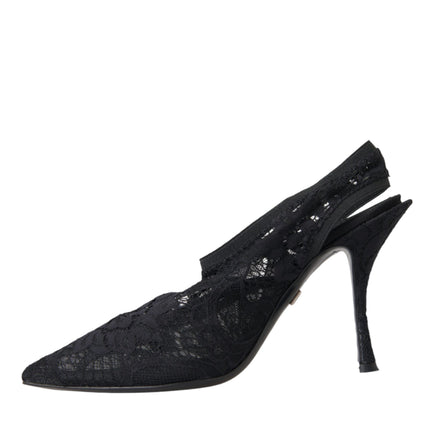 Black Lace Stretch Heels Slingbacks Shoes