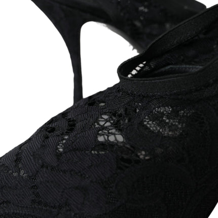 Black Lace Stretch Heels Slingbacks Shoes