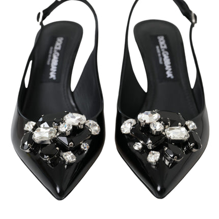 Black Patent Leather Crystal Slingback Shoes