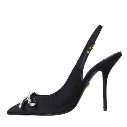 Black Crystal Embellished Slingback Shoes