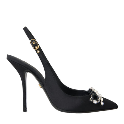 Black Crystal Embellished Slingback Shoes