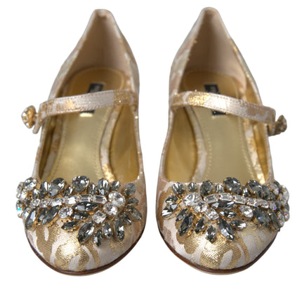 Gold Jacquard Crystal Mary Janes Pumps Shoes