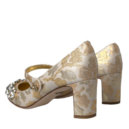 Gold Jacquard Crystal Mary Janes Pumps Shoes