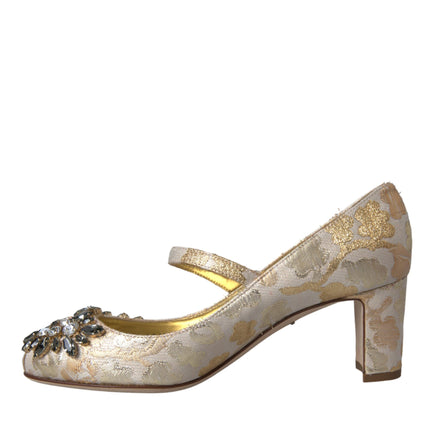 Gold Jacquard Crystal Mary Janes Pumps Shoes