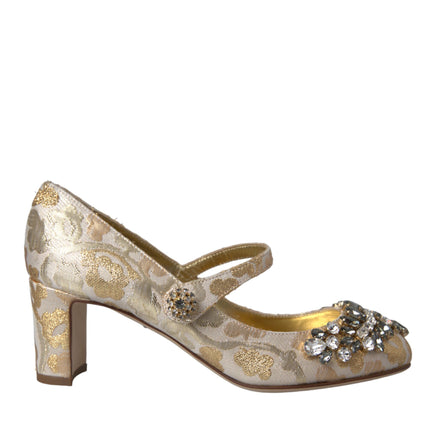 Gold Jacquard Crystal Mary Janes Pumps Shoes