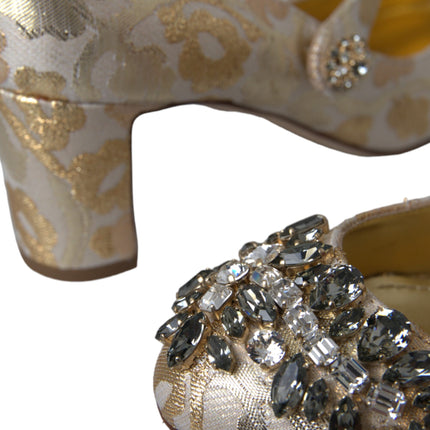 Gold Jacquard Crystal Mary Janes Pumps Shoes