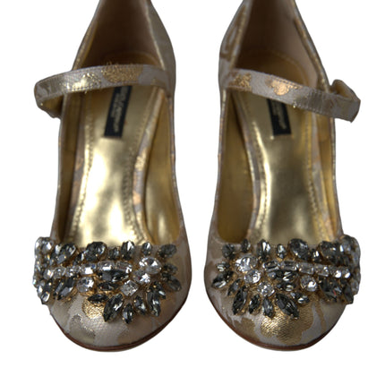 Gold Jacquard Crystal Mary Janes Pumps Shoes