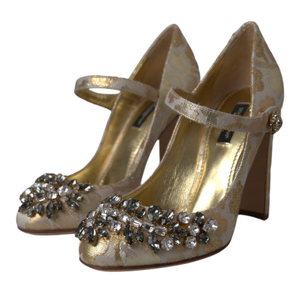 Gold Jacquard Crystal Mary Janes Pumps Shoes