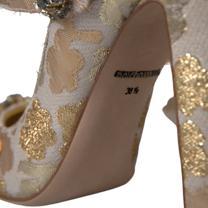 Gold Jacquard Crystal Mary Janes Pumps Shoes