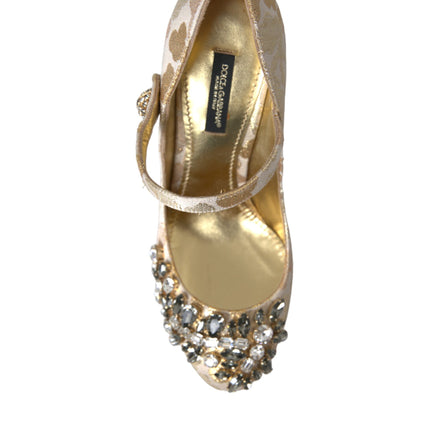 Gold Jacquard Crystal Mary Janes Pumps Shoes