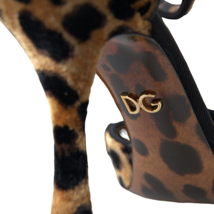 Brown Leopard Floral Crystal Mary Janes Pumps Shoes