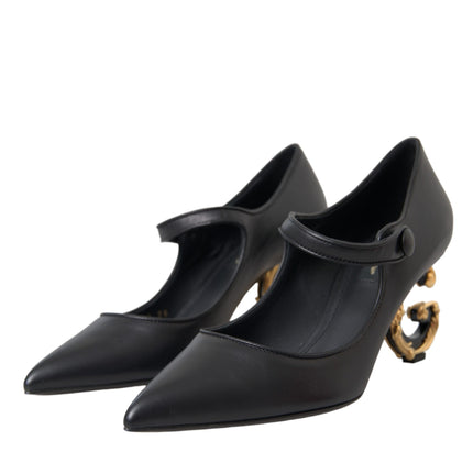 Black Leather Logo Heels Mary Janes Pumps Shoes