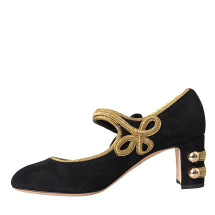 Black Suede Gold Mary Janes Heels Pumps Shoes