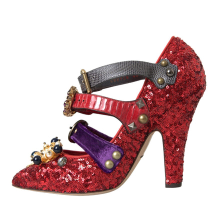 Red Sequined Crystal Mary Janes Pumps Shoes