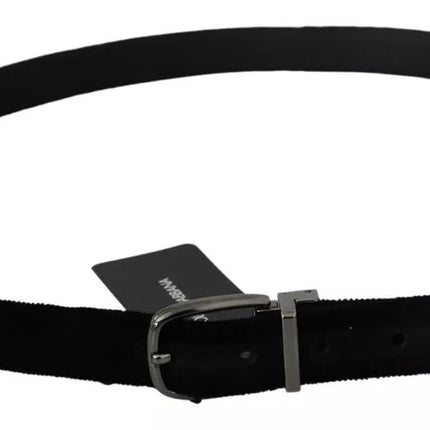 Black Velvet Silver Tone Metal Buckle Men Belt