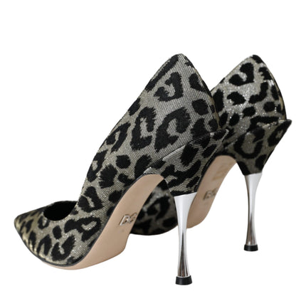 Silver Black Leopard Lurex Heels Pumps Shoes