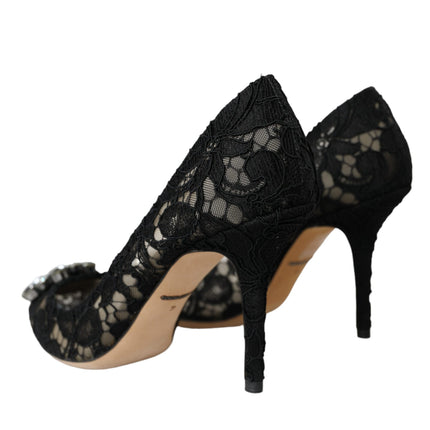 Black Taormina Lace Crystal Heel Pumps Shoes