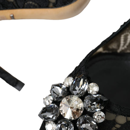 Black Taormina Lace Crystal Heel Pumps Shoes