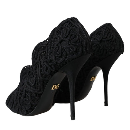 Black Cordonetto Ricamo Pump Open Toe Shoes