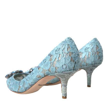 Blue Taormina Lace Crystal Heel Pumps Shoes