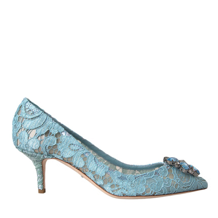 Blue Taormina Lace Crystal Heel Pumps Shoes