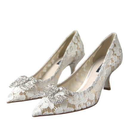 White Floral Lace DG Crystal Pumps Shoes