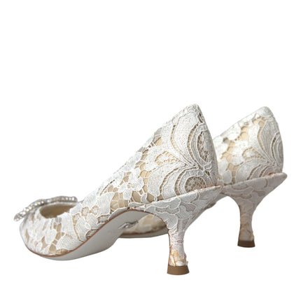 White Floral Lace DG Crystal Pumps Shoes