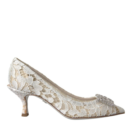 White Floral Lace DG Crystal Pumps Shoes