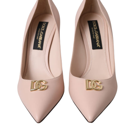 Beige Lamb Leather Logo Pumps Heels Shoes