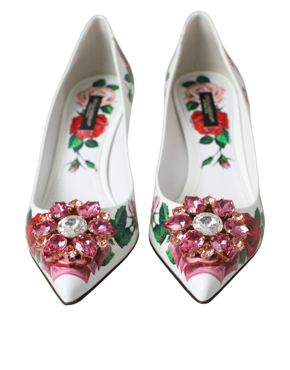 Rose in pelle bianca Crystal Bellucci Pompe scarpe