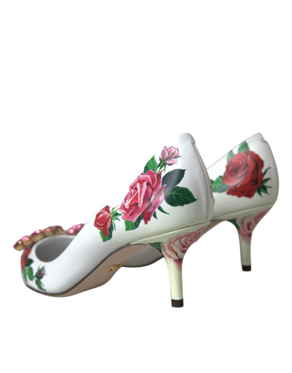 Rose in pelle bianca Crystal Bellucci Pompe scarpe