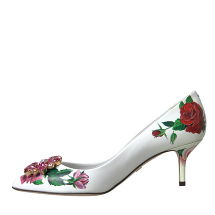 Rose in pelle bianca Crystal Bellucci Pompe scarpe