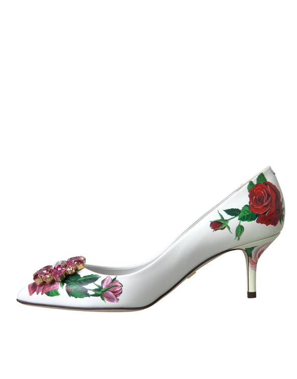 Rose in pelle bianca Crystal Bellucci Pompe scarpe