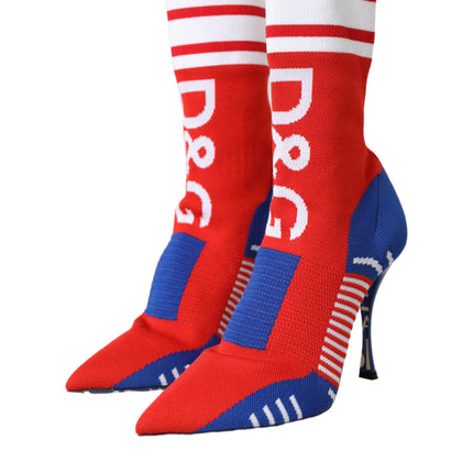 Red Blue Stretch Sock Style Ankle Boots Logo Shoes