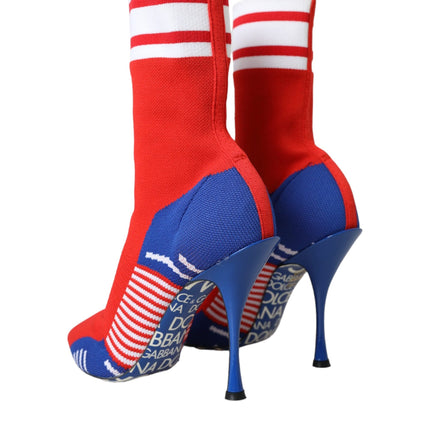 Red Blue Stretch Sock Style Ankle Boots Logo Shoes