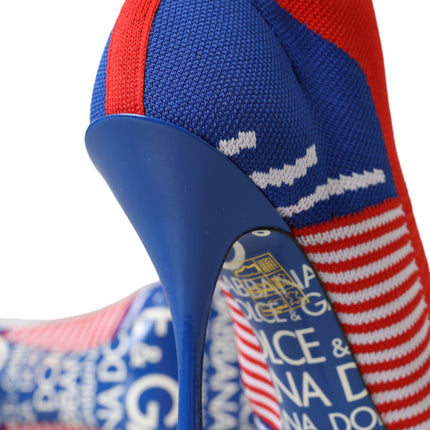 Red Blue Stretch Sock Style Ankle Boots Logo Shoes