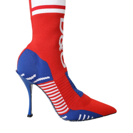 Red Blue Stretch Sock Style Ankle Boots Logo Shoes