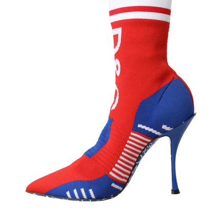 Red Blue Stretch Sock Style Ankle Boots Logo Shoes