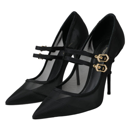 Black Mesh Mary Janes Heels Pumps Shoes