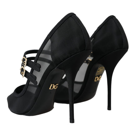 Black Mesh Mary Janes Heels Pumps Shoes